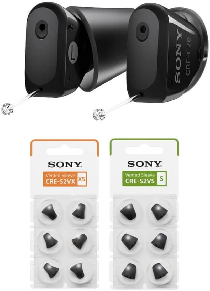 Sony CRE-C20 Self-Fitting OTC Hearing Aids Bundle with Sony CRES2VS Vented Sleeves (Small, 3-Pair) and Sony CRES2VX Vented Sleeves (Extra Small, 3-Pair) (3 Items)