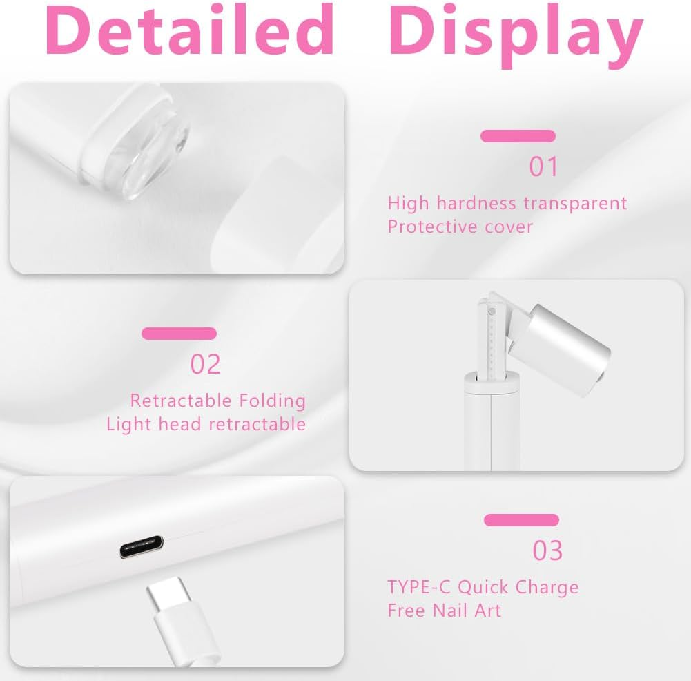 LOPHE UV Nail Lamp for Gel Nails, Handheld Adjustable Nail Gel Lamp with Bracket, USB Nail Dryer Light with LED Screen and 45S 60S Timer, Fast Curing Handheld Nail Lamp for Women Nail Art image number 2