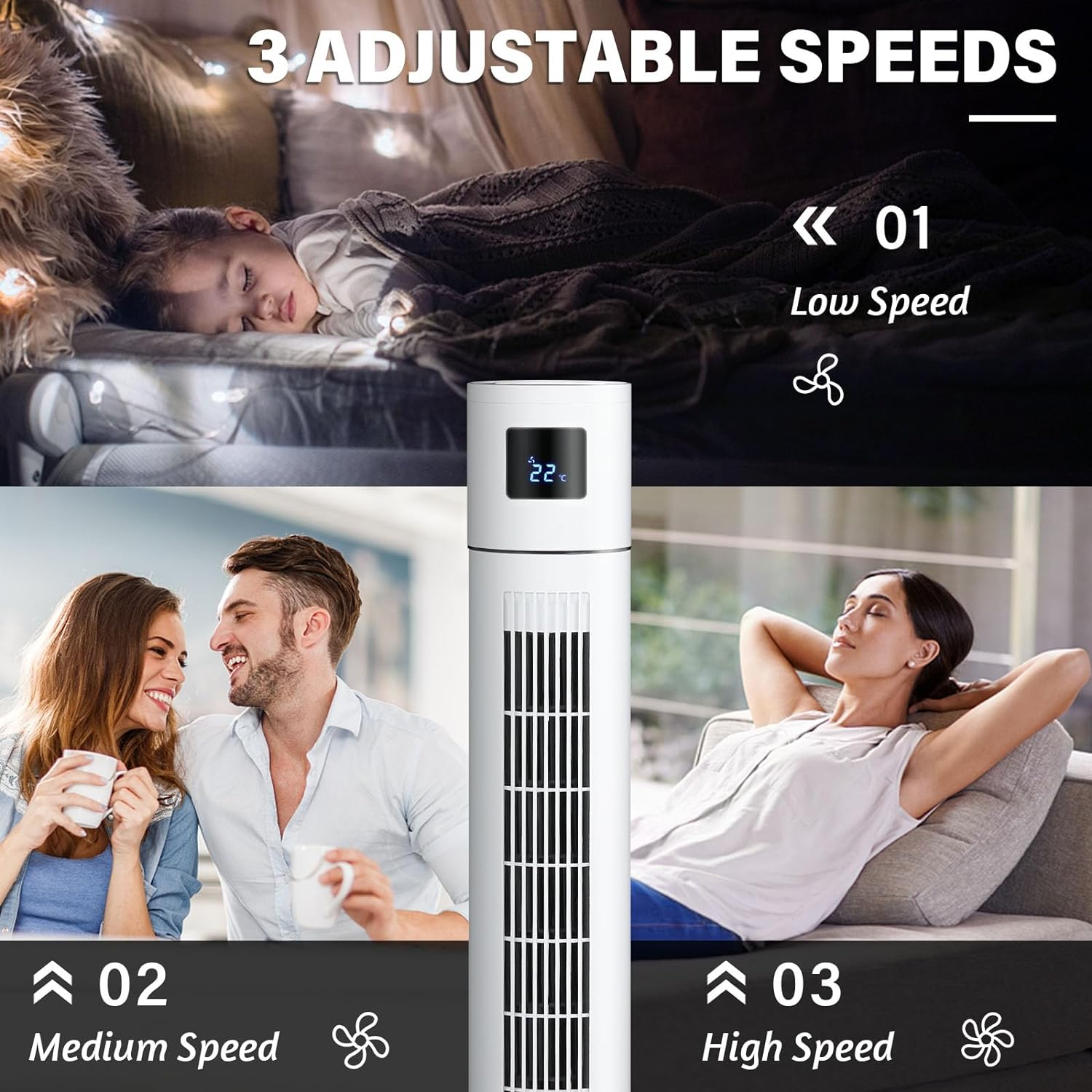 Advwin Electric Tower Fan, Bladeless Standing Fans, Portable Air Circulator with 70&deg; Oscillation for Indoor Home Large Room Bedroom Office Use