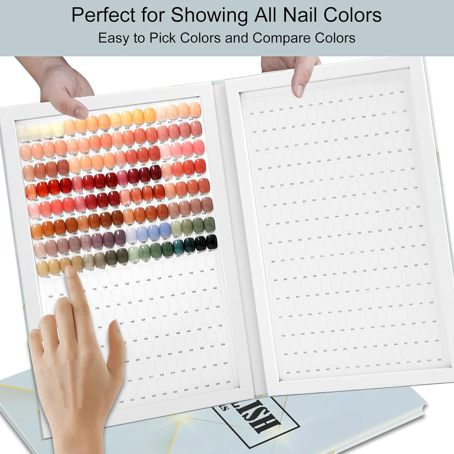 480 Nail Color Display Book,Professional Nail Polish Swatches Chart Book with 600 Display Tips & 1-500 Number Label Stickers, Pre-Numbered Slots,Perfect for Salons and Home Use(Starry Sky)