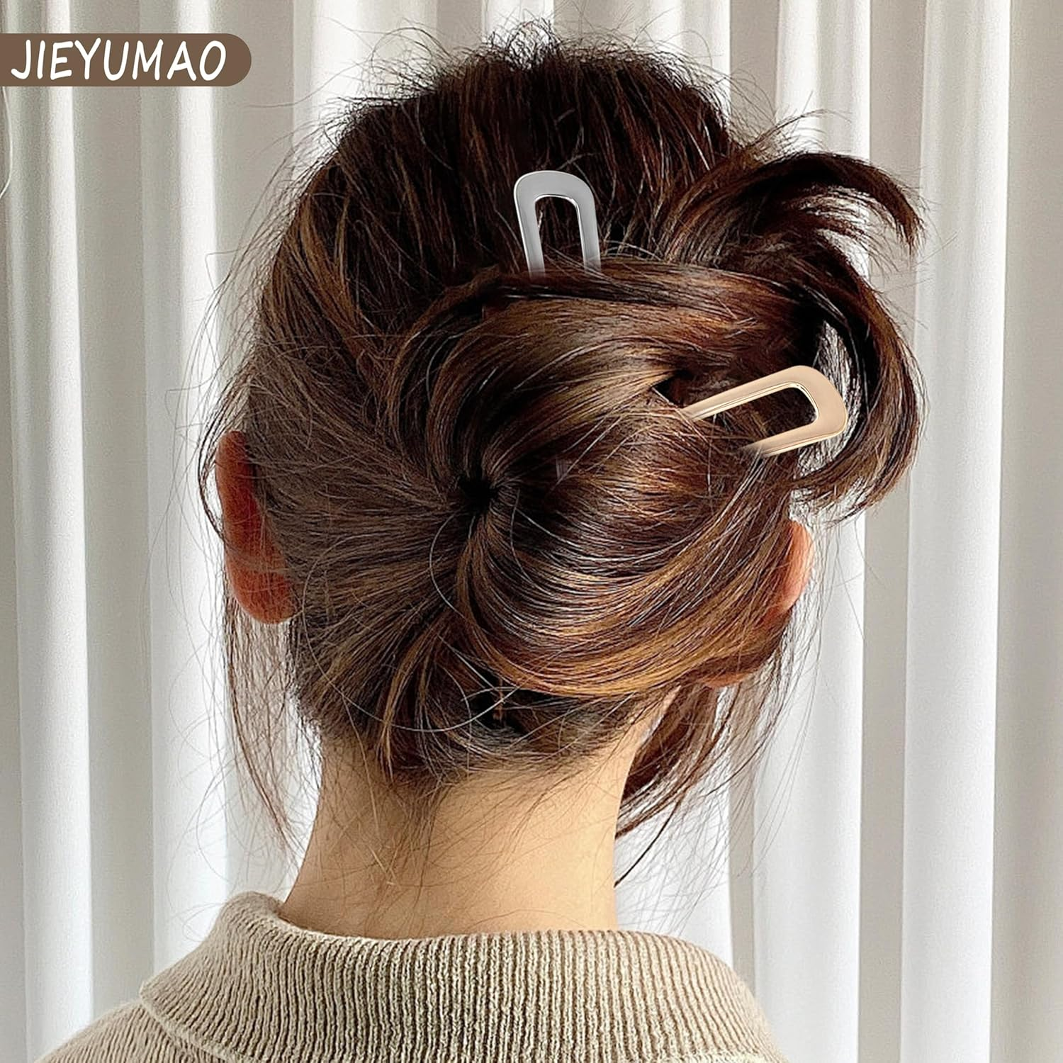JIEYUMAO French Hair Pins, 10Pcs U Shaped Hair Pins, 10 Styles French Hair Forks for Women, Vintage U-Shaped Hairpins 2 Prong Bun Hair Sticks for Thick Straight Long Hair image number 4