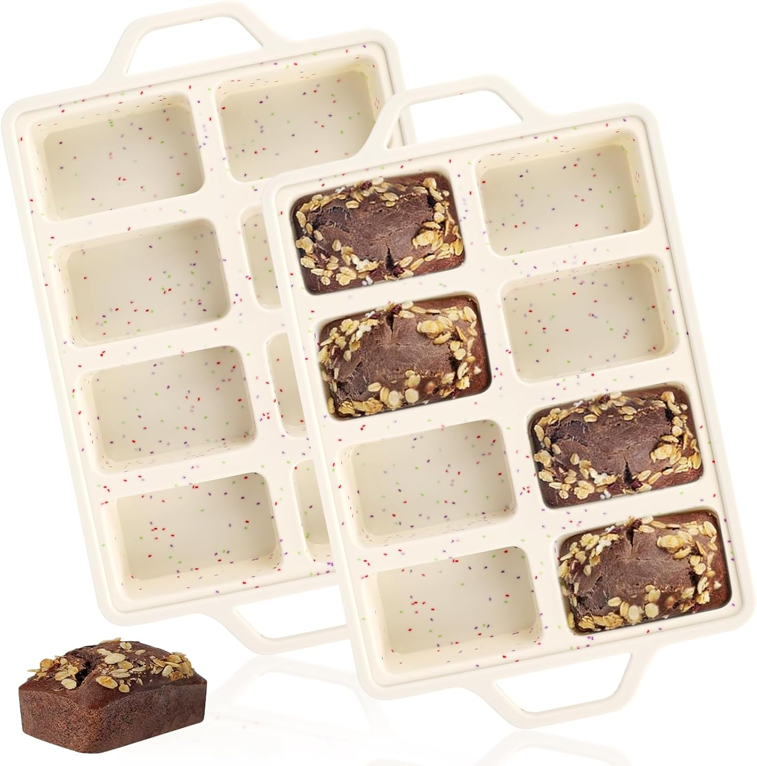 Silicone Mini Loaf Pans with Metal Reinforced Frame-2 Pack, Non-Stick Silicone Bread Pan for Baking 8-Cavity, Tiny Banana Bread Set, Dishwasher Safe Brownie Pan-Cream image number 6