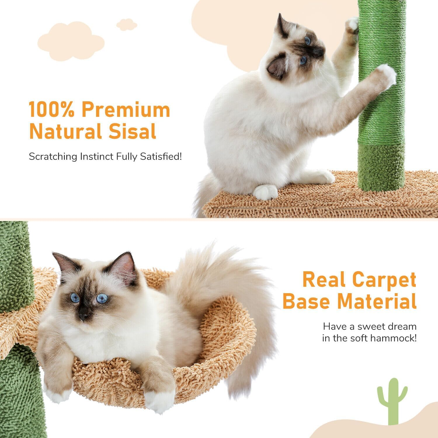 PAWZ Road Cactus Cat Tree Four Tier Floor-To-Ceiling Cat Climbing Tower with Cozy Hammock, Cat Activity Center 9 Feet image number 5