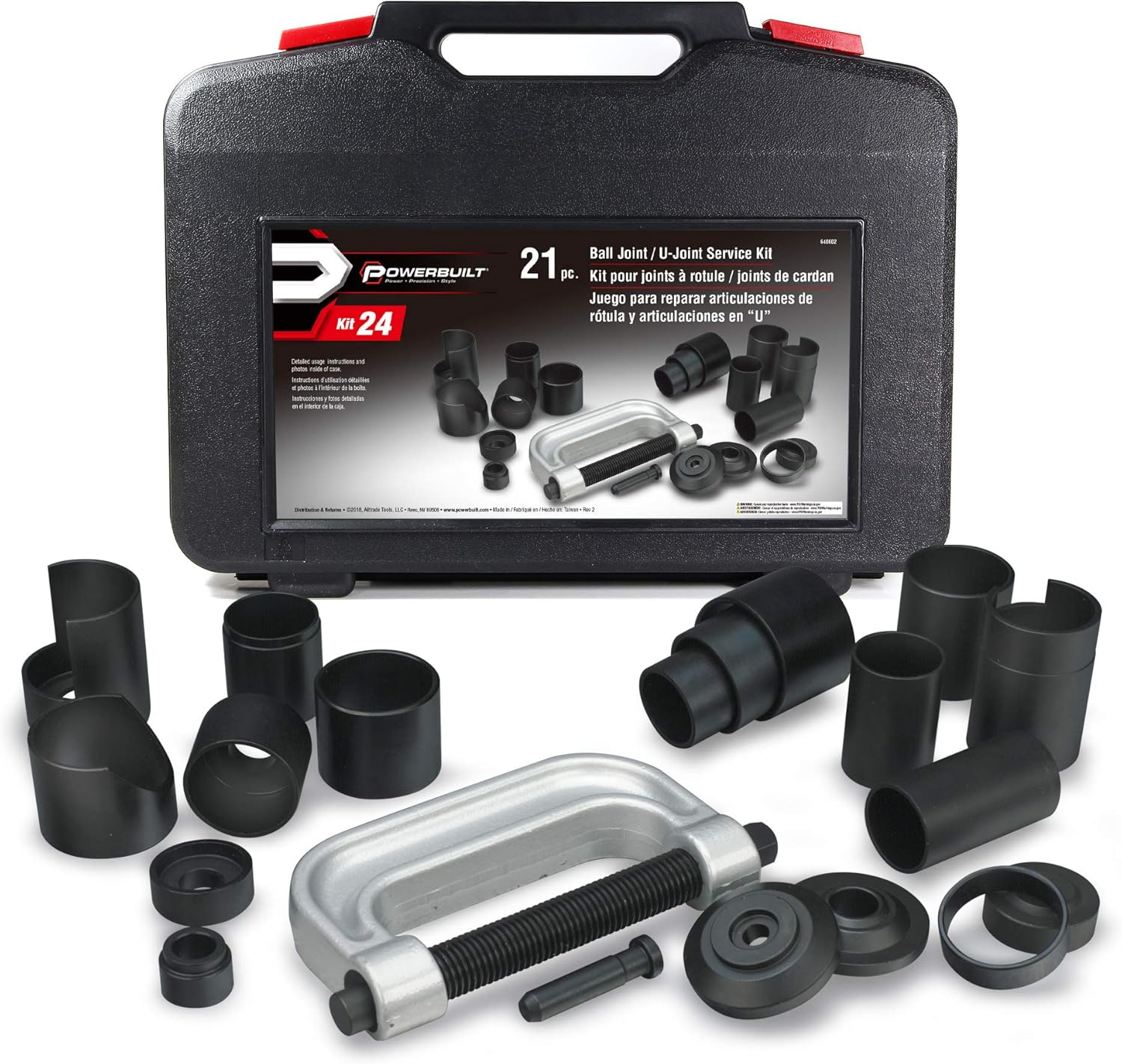 Powerbuilt Ball Joint and U-Joint Service Tool Set, Remove and Install, Ford, GM, Dodge, Adapters Included - 648602 image number 3