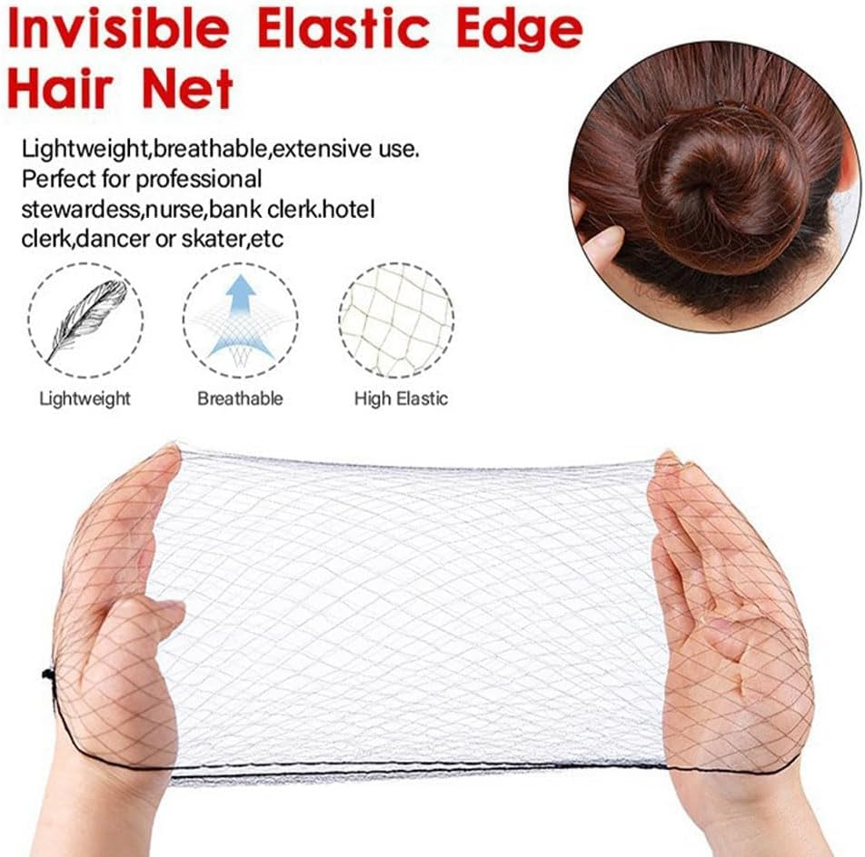 100 Pcs Hair Nets Invisible Elastic Edge Mesh Bun Hair Nets for Ballet Dance Black (100P) image number 2