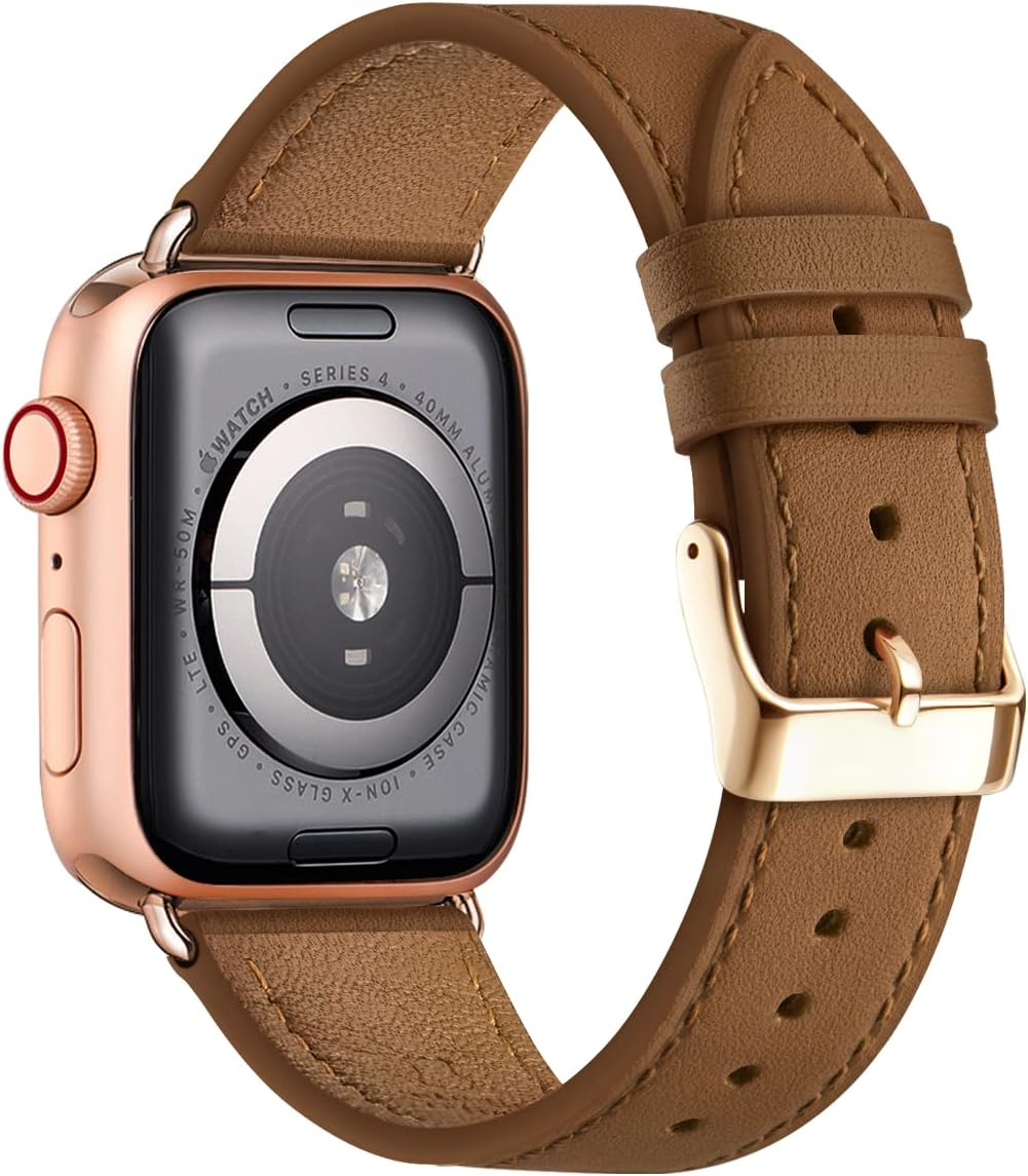 QAZNZ Leather Straps for Apple Watch Strap 40Mm 41Mm 38Mm 42Mm 44Mm 45Mm 49Mm,Men Women Replacement Genuine Leather Strap for Apple Watch Series 8 7 6 5 4 3 2 1 & Iwatch Se,Ultra