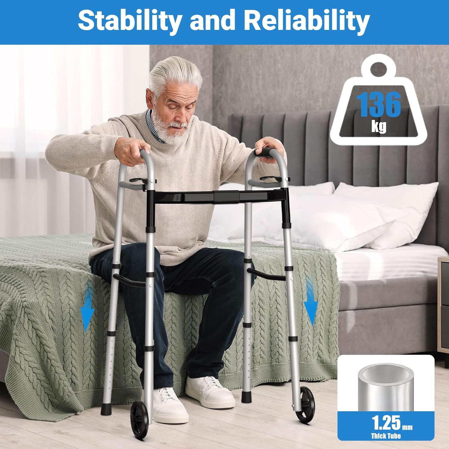 Altus Folding Walking Frame with Wheels Height & Width Adjustable Lightweight Aluminium