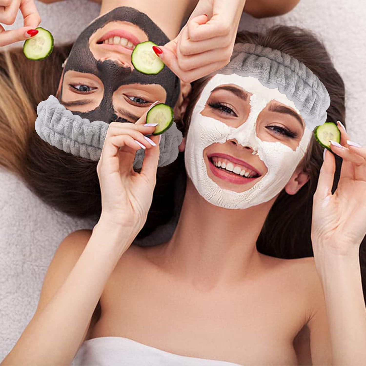 1 Set Spa Face Headband Wrist Wash Bands Set, Hair Band, Wrist Hair Band, Headband Wrist Wash Band Set, for Face Care, Face Washing, Spa, Shower &ndash; Grey image number 2