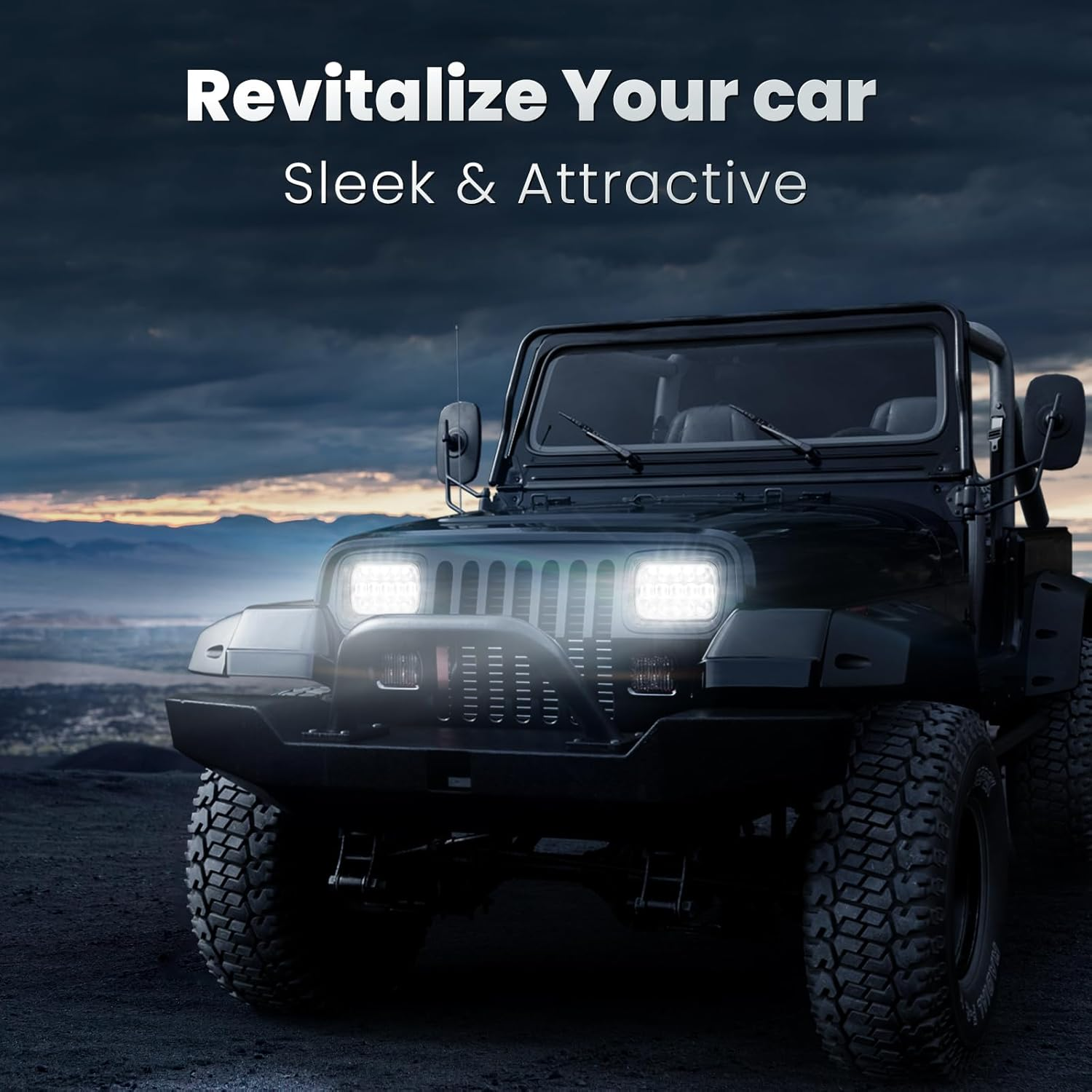 HWSTAR 110W 5X7 Led Headlights 7X6 H6054 Headlight Hi/Low Sealed Beam Compatible with Jeep Wrangler YJ Cherokee XJ Ford GMC Toyota Nissan Dodge Truck Van Etc Pair Black image number 5