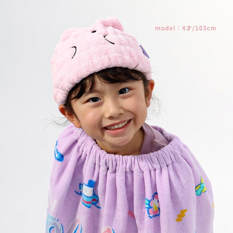 SANTOWA Obakaine Towel Cap with Ears, Microfiber, Water Absorbent, Quick Drying, Includes Name Tag, Character, Rabbine, Hair Cap, Hair Towel, Rabbit F image number 3