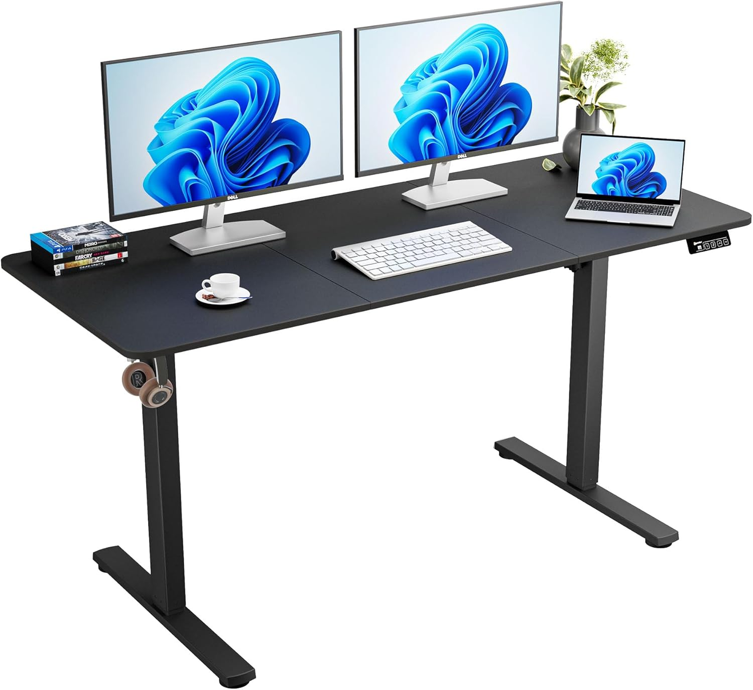 ERGOMAKER Electric Standing Desk 80X60Cm (31"X23.6"), Height Adjustable Sit Stand Desk with Splice Board for Home Office, Computer Desk Memory Preset (White Frame + Golden Oak Desktop)