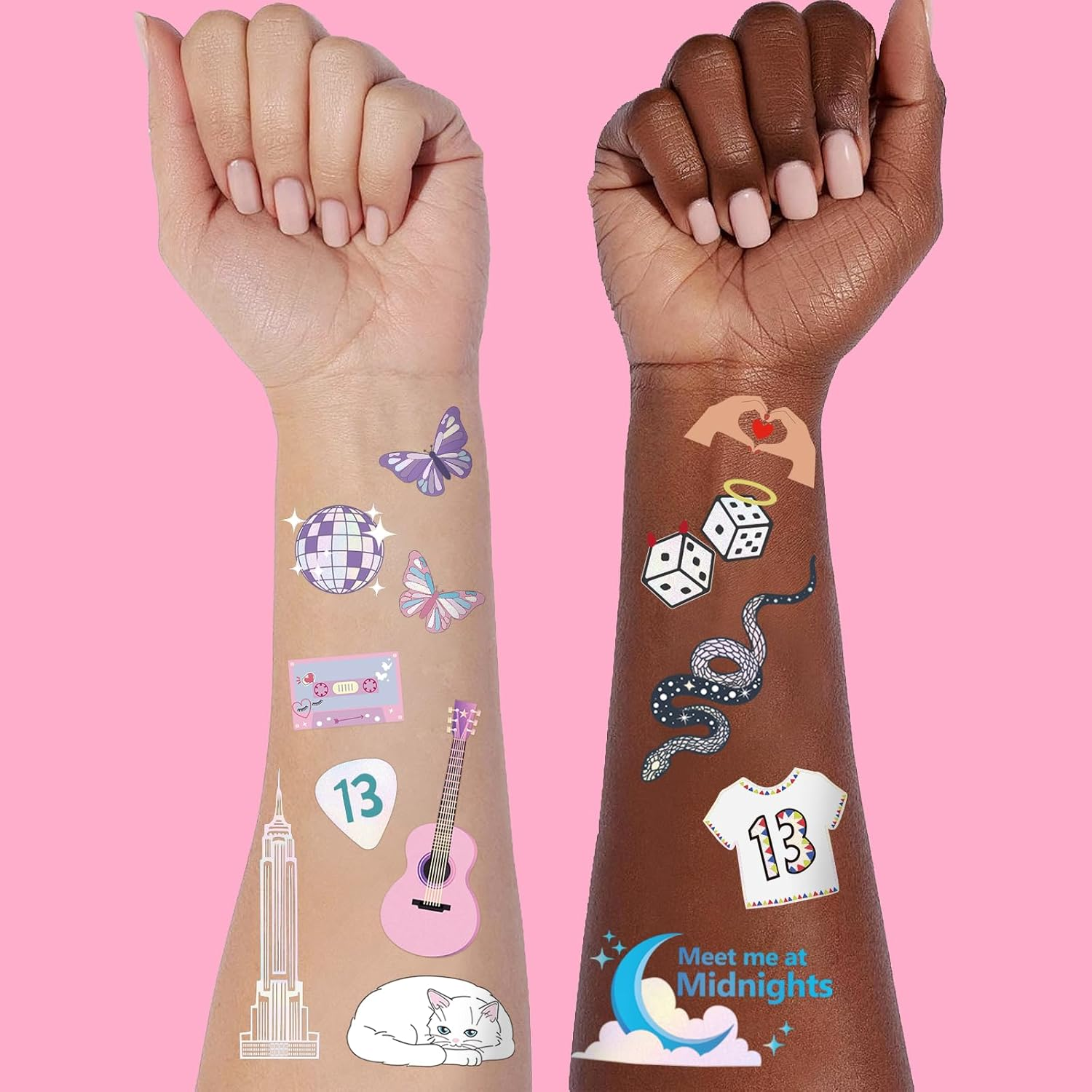 Ovasorve Eras Party Temporary Tattoos - 62 Iridescent Styles | Birthday Decorations, Fans Party Accessory, Concert Merch, Karma Theme Favor,Girls Party Supplies image number 5