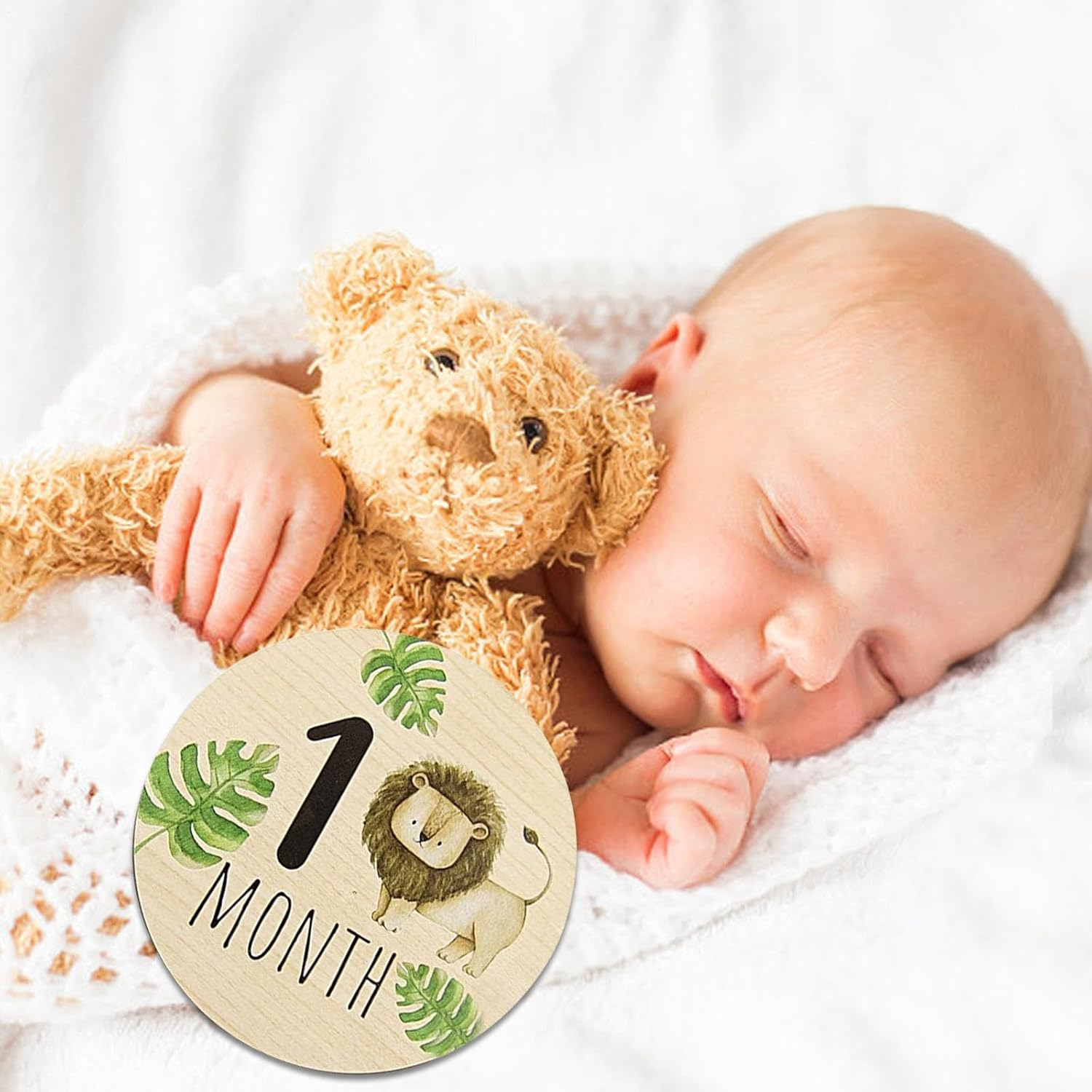 Baby Monthly Milestone Cards - 7Pcs Baby Announcement Sign, Babies Growth Tracker | Baby Monthly Milestone Wooden Signs, First Year Keepsake for Girls, Boys, Kids, Children, Toddler, 3.94X3.94 In