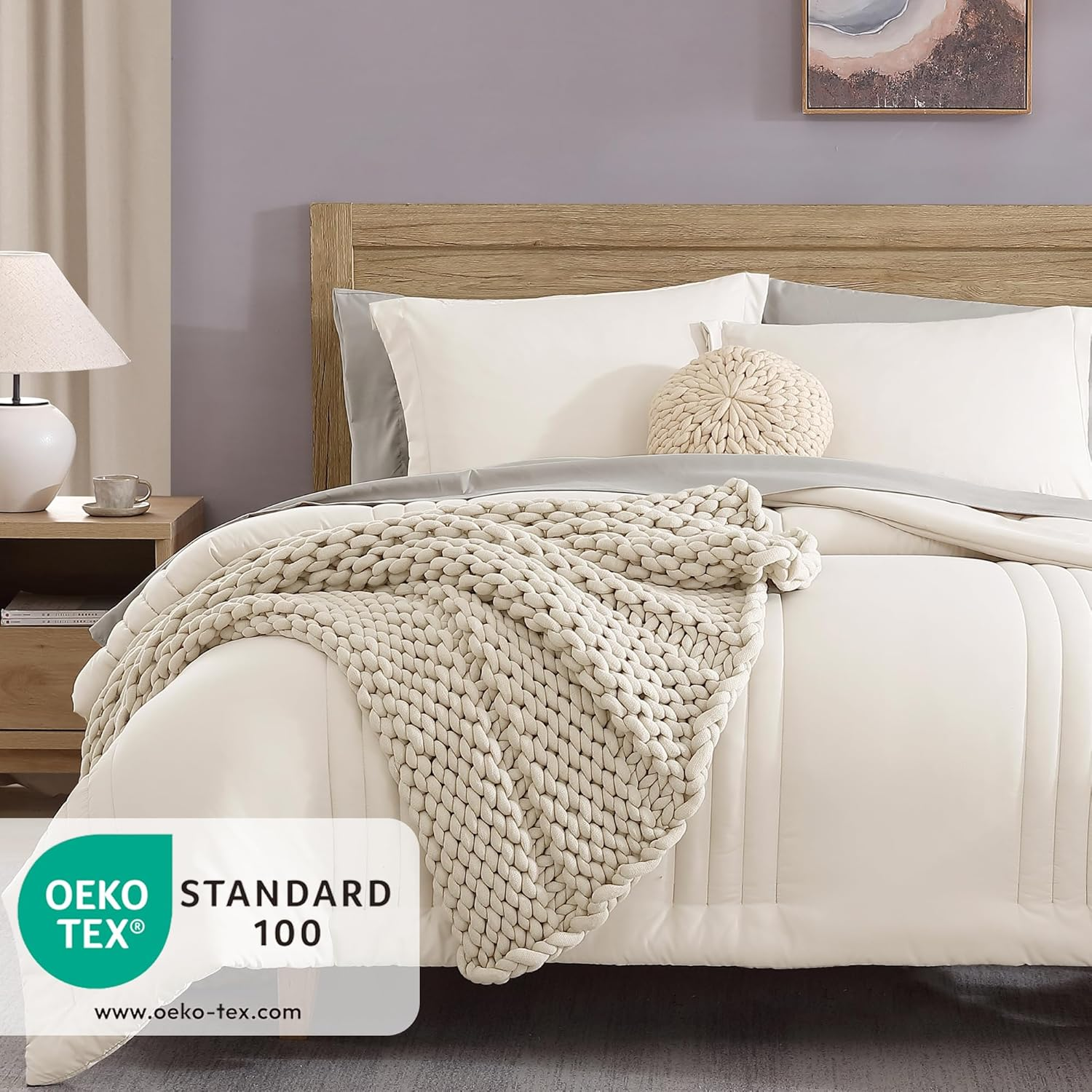 Monbix California King Size Comforter Set - 7 Pieces Bed in a Bag California King, White Bedding Sets with Comforter, All Seasons down Alternative Comforter Bed Set with Sheets, Pillowcases & Shams image number 5