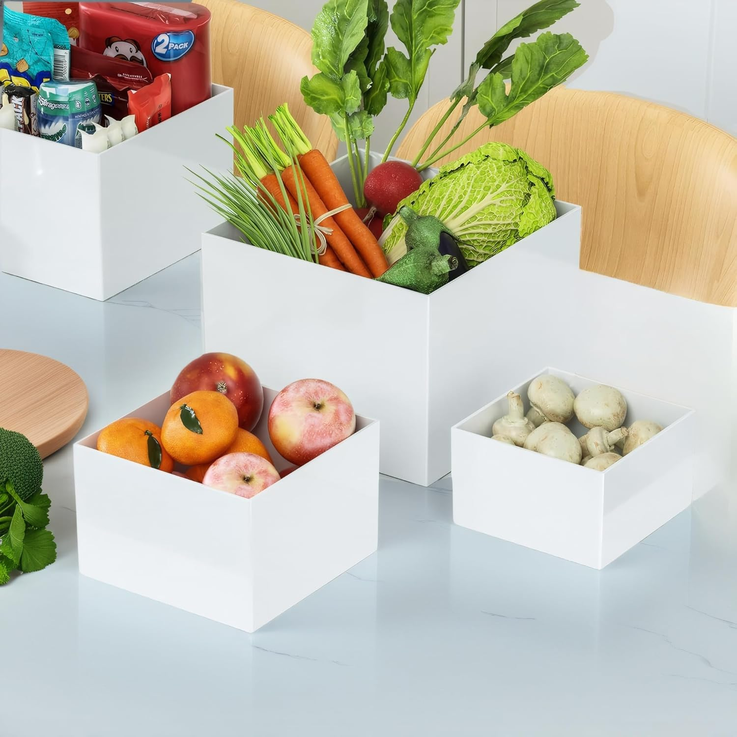 White Acrylic Display Risers Set of 6, Square Pedestal Stand for Perfume, Cake, Jewelry, Table Decor or Retail Showcase image number 3