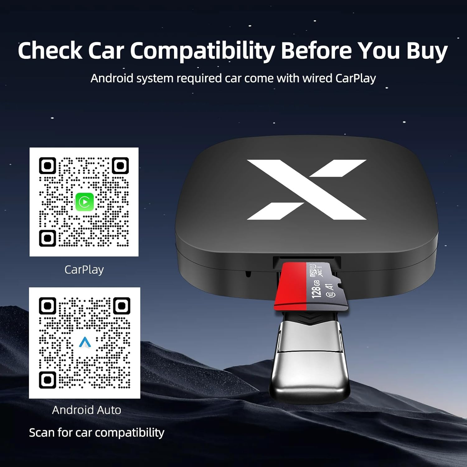 Wireless Carplay Android Auto Adapter Built-In Youtube/Netflix/Play Store/Tiktok/Disney+, Car Play Dongle Support TF Card USB Drive, Fit for Cars with Wired Carplay/Android Auto, FEXIER X Magic AI Box