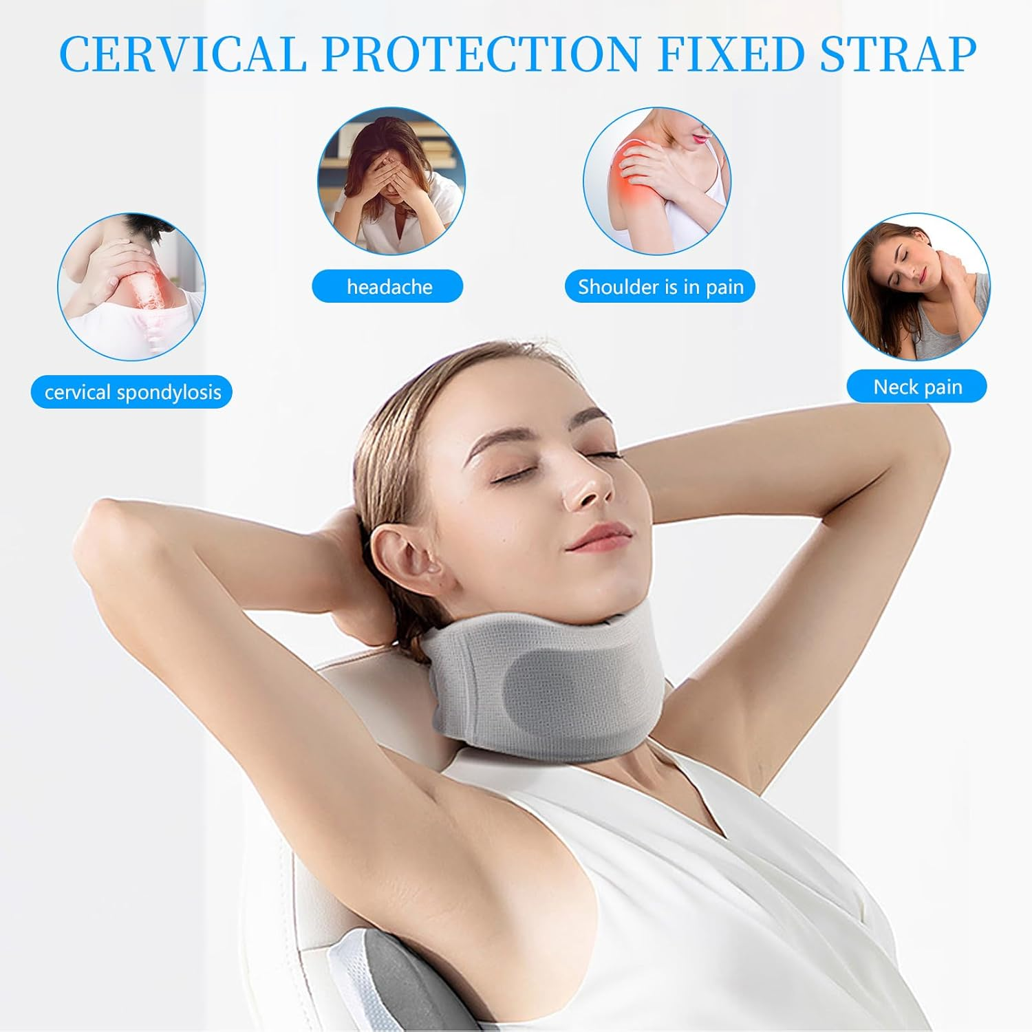 Neck Brace Cervical Collar, Neck Support Brace for Sleeping, Soft Foam Wraps Keep Vertebrae Stable and Aligned for Relief of Cervical Spine Pressure for Women & Men（Grey） image number 5