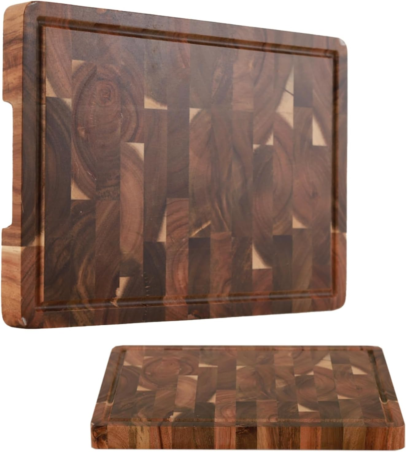 Bierofaro Thick End Grain Acacia Wood Cutting Board, Reversible Wooden Chopping Board with Non-Slip Feet, Built-In Handles and Juice Groove,35 * 25 * 2.8Cm image number 1