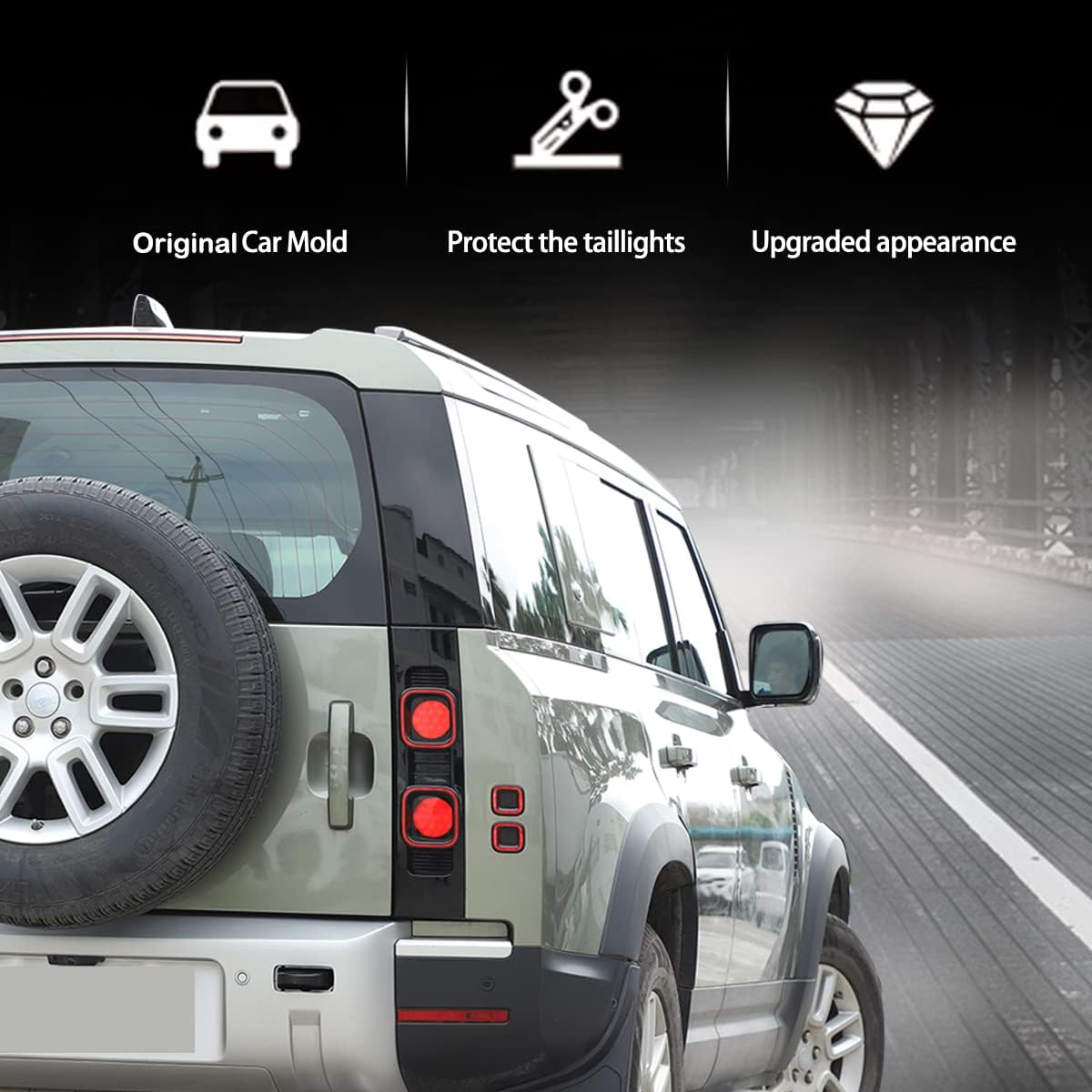 YIWANG ABS Black Car Exterior Taillight Protection Cover Accessories for Land Rover Defender 90 110 2020-2022 (Style A+) - Style A+ image number 2