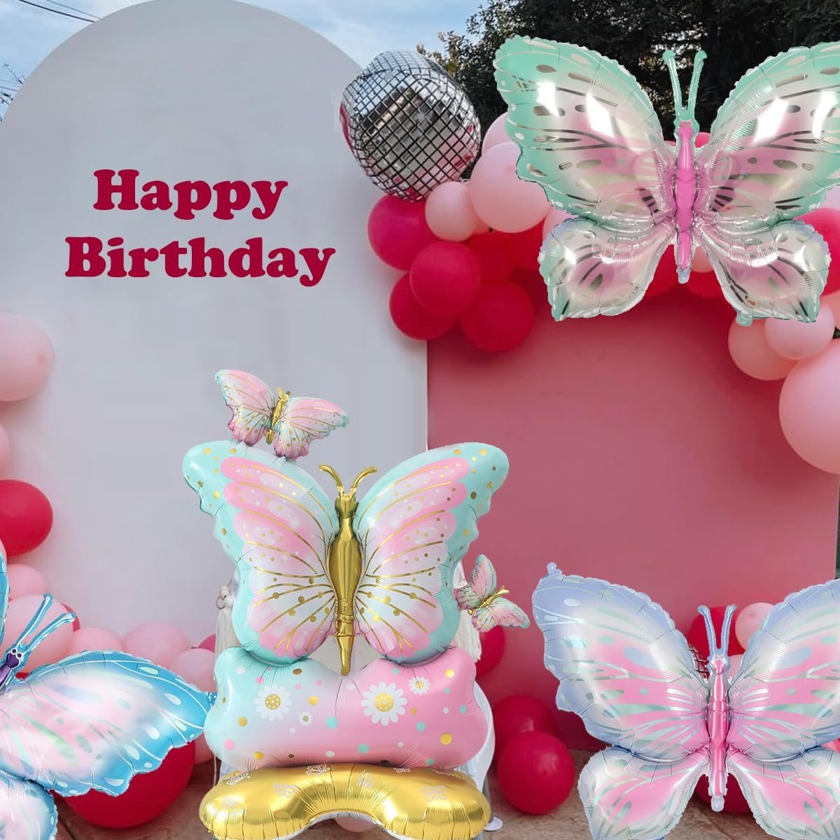SUNSK Butterfly Balloons 4D Standing Foil Balloon Large Birthday Balloons XXL Insect Aluminium Foil Balloon Birthday Party Decoration for Girls Women (Pack of 2) image number 5