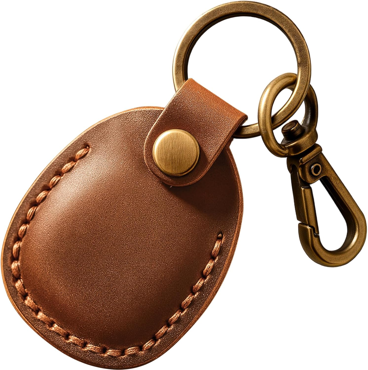 Leather Airtag Holder with Keychain, Portable Handmade Genuine Leather Air Tag Holder with Keyring Full Coverage