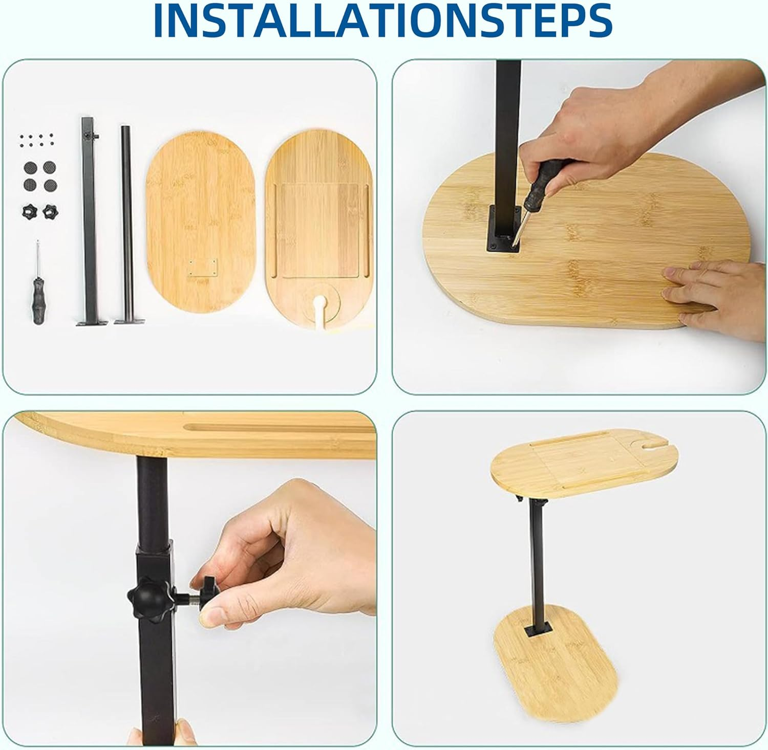 Bamboo Bathtub Tray Table, Height Adjustable & 360&deg; Rotated with Wine Glass Phone Holder for Home Spa image number 4