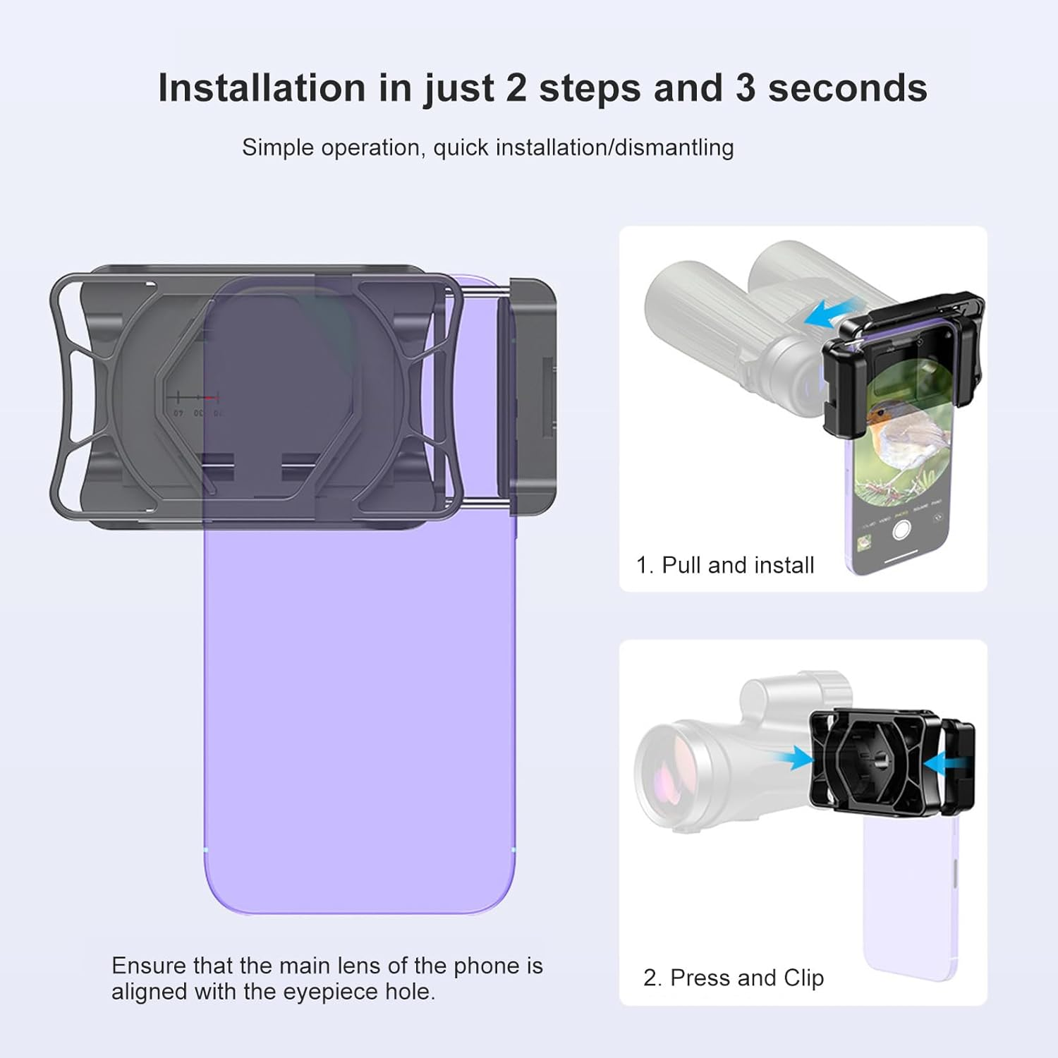 Telescope Phone Adapter, Universal Cell Phone Adapter Mount for Binoculars Monocular Microscopes Astronomical Telescopes, Ergonomic Smartphone Holder Clip Bracket Replacement image number 4