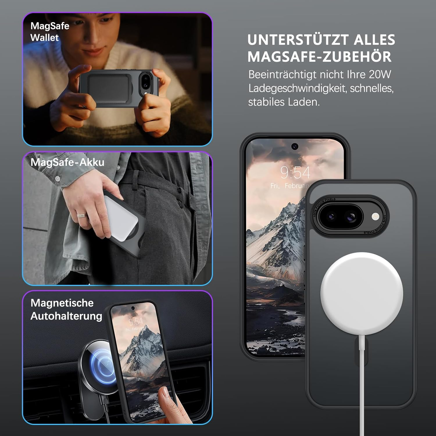 Gaobao for Google Pixel 9 a Case, Mobile Phone Case Google Pixel 9 a Case for Magsafe Translucent Matte Magnetic Shockproof Anti-Fingerprint Case for Google Pixel 9A Case Cover, Black image number 1