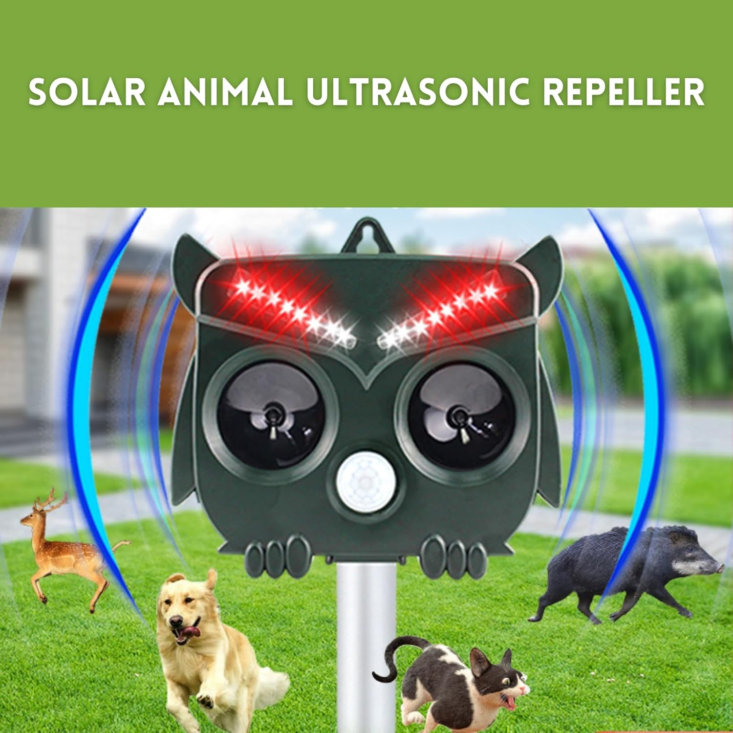 Verderoot Solar Ultrasonic Animal Repeller with Motion Sensor & Flashing Light, Outdoor Pest Deterrent for Bird, Cat, Possum & More, Waterproof Animal Repellent image number 1
