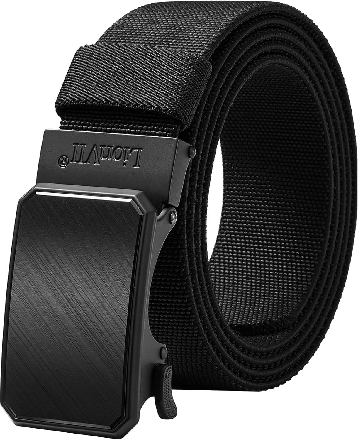 Lionvii Men'S Stretch Ratchet Belt, Elastic Slide Belt for Men with Automatic Buckle for Men Dress, Adjustable Trim to Fit 28-49" Waist