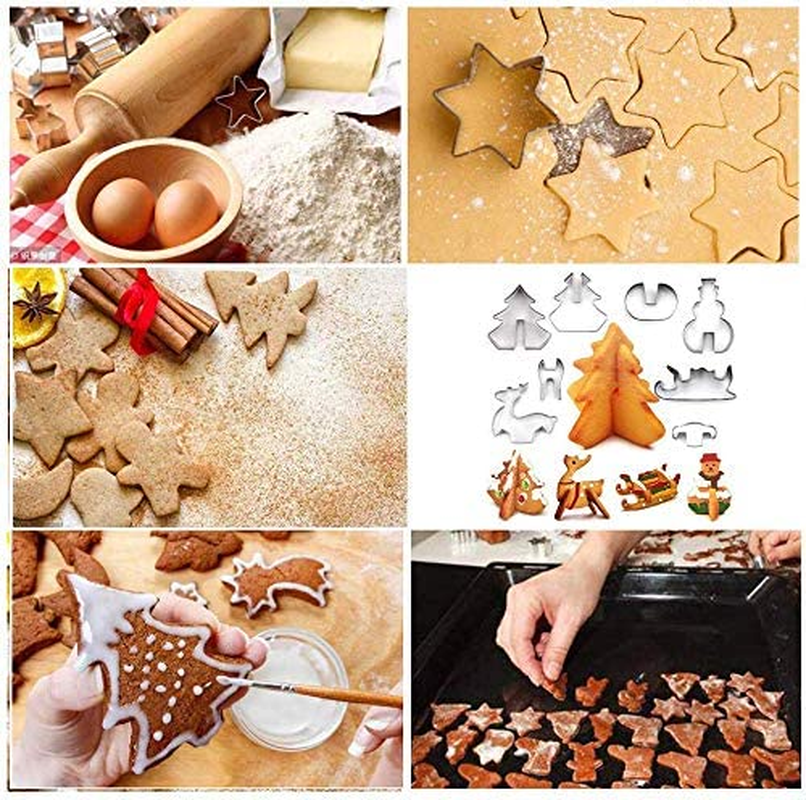 18 PCS Gingerbread House Cookie Cutter Set, 3D Stainless Steel Christmas House Fondant Cutter Kit, Including Christmas Tree, Snowman, Reindeer, Sled Shapes, Gift Box image number 2