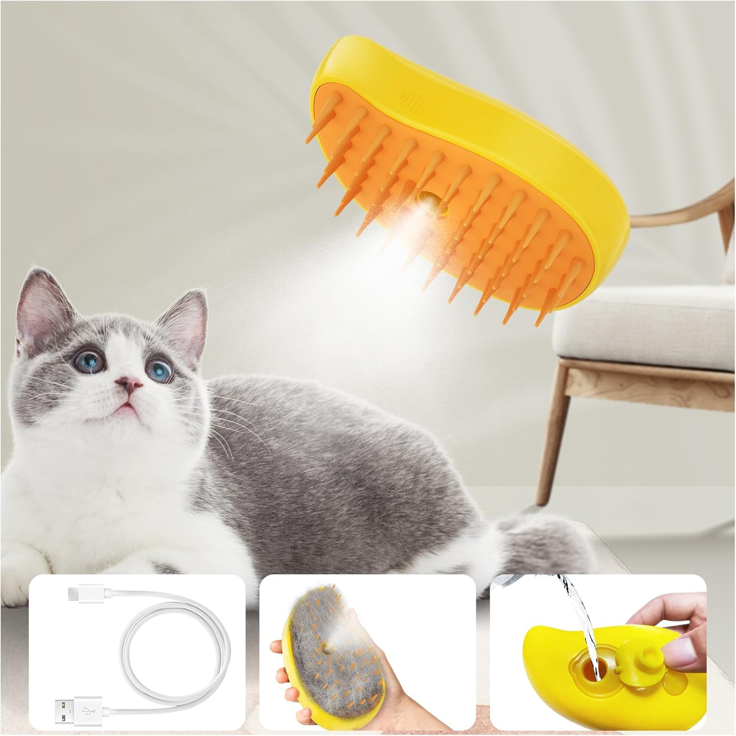 Cat Steam Brush, 3 In1 Steam Cat Brush, Steam Brush for Cats, Steamy Cat Brush, Rechargeable Silicone Steam Pet Brush, Multifunctional Pet Hair Comb for Removing Tangled and Loosse Hair (Green)