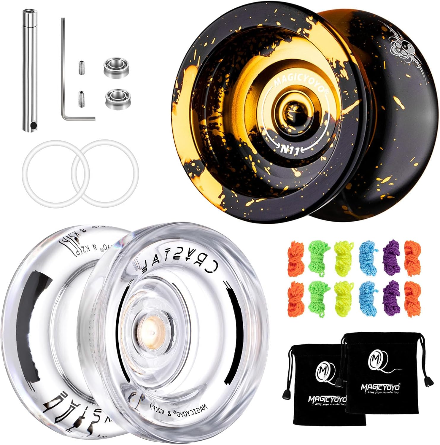 Yoyo Professional 2 Pack of Metal Yoyo N11, Plastic Yoyo K2 Crystal White, Dual Purpose Yoyos-Unresponsive&Responsive Yo Yo for Kids/Advanced Player+12 Yoyo Strings+2 Bags+2 KK Bearings+Removal Tool - K2 Crystal Red image number 3