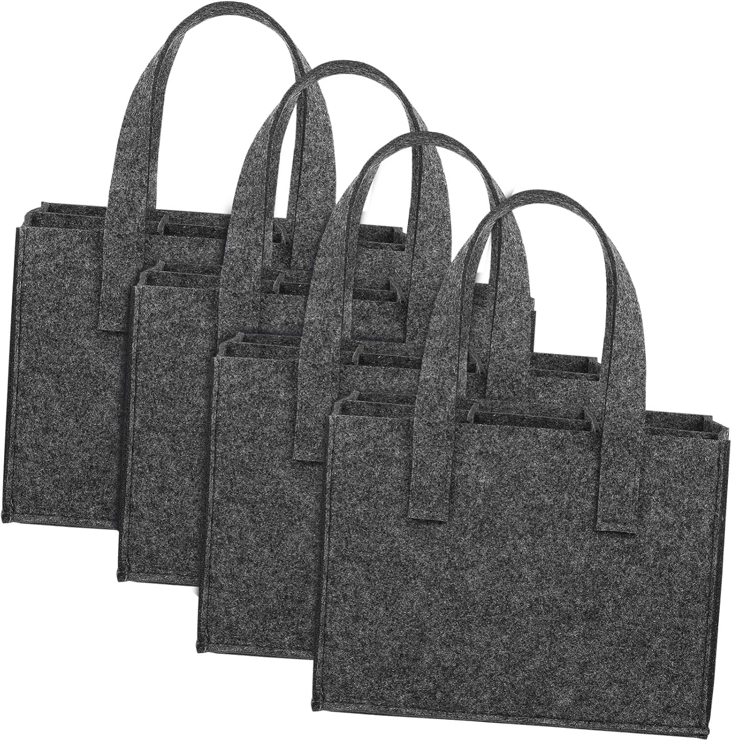 CHILDWEET 4Pcs Thick Felt Carrier Bag with Handle Portable Wine Handbag Tote for Travel Camping Picnic Reusable Storage and in Medium Gray image number 2