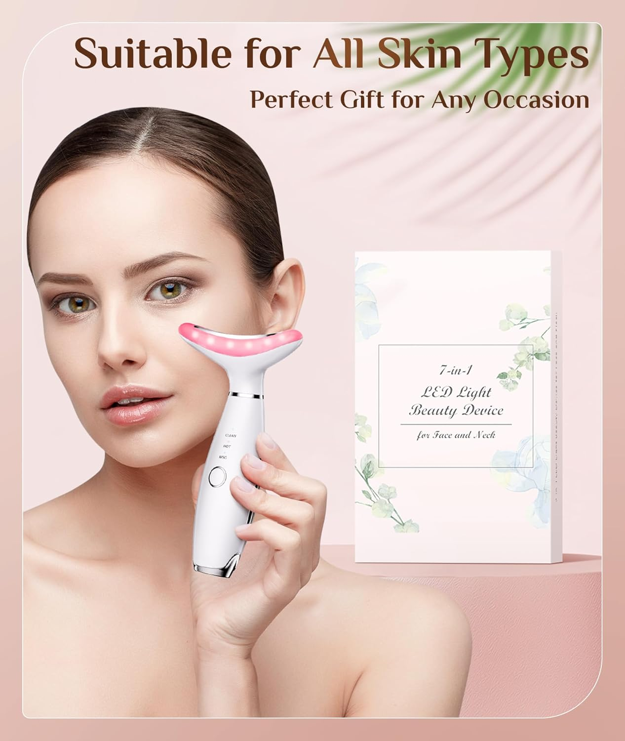 Dopsikn 7 Color Galvanic Machines - Red Light Therapy for Face and Neck, Face Massager Tool for Wrinkles, Double Chin, Vibrating Facial Massager with Thermals, White - White image number 2