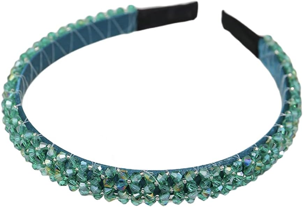 Ruihfas Fashion Sparkle 4 Rows Crystal Rhinestone Headbands Beaded Hair Hoop Band (Green)