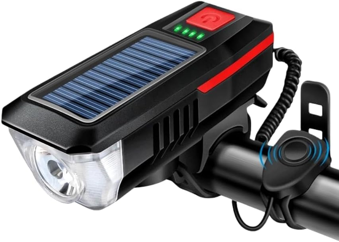 Multi-Functional Solar-Powered and USB Rechargeable Mountain Bike Night Cycling High Brightness Bike Front Light and 120Db Horn Bicycle Charging Light image number 5