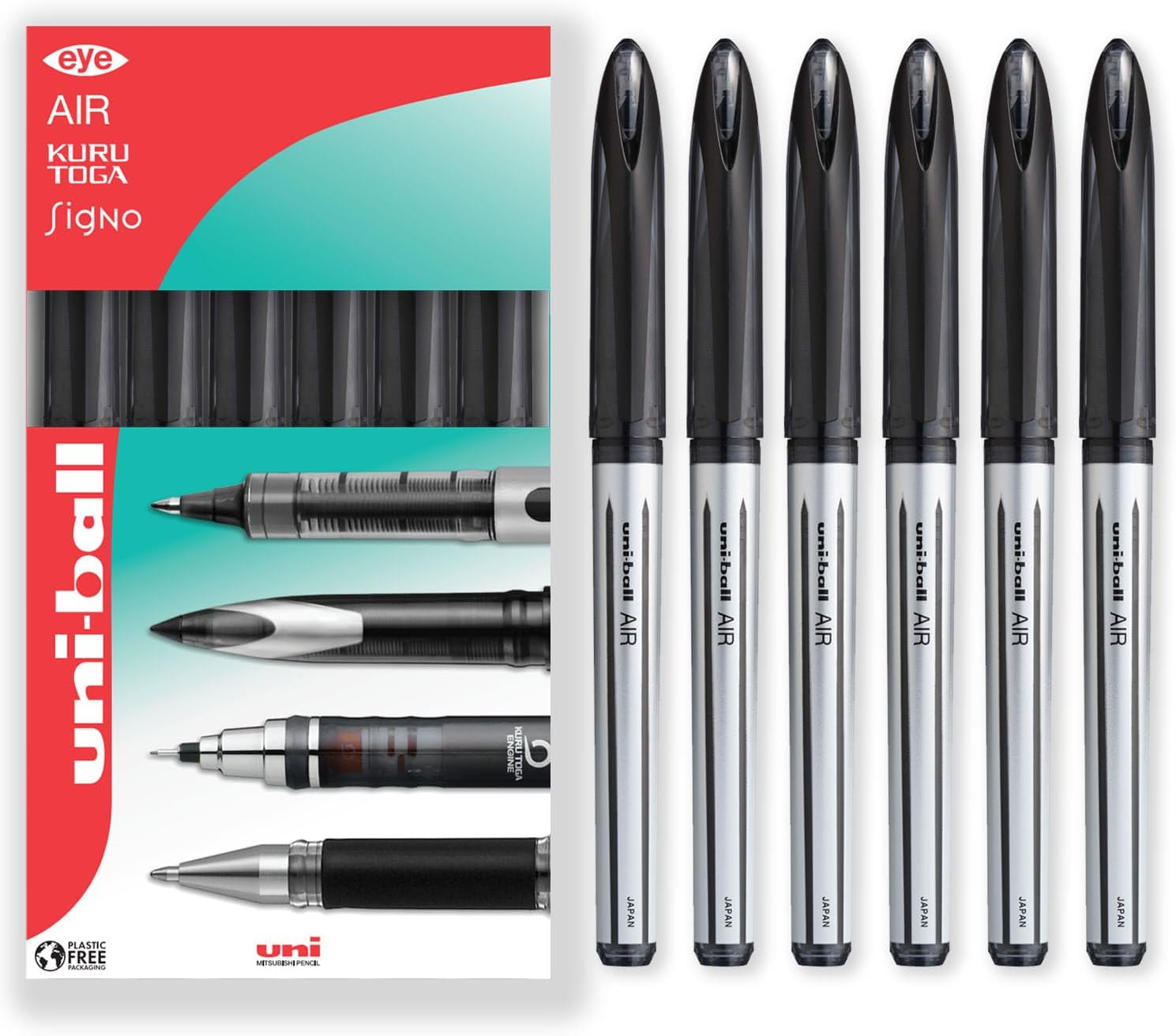 Uni-Ball AIR - 0.7Mm Medium Rollerball - 6 Pack - Black - UBA-188-L image number 1