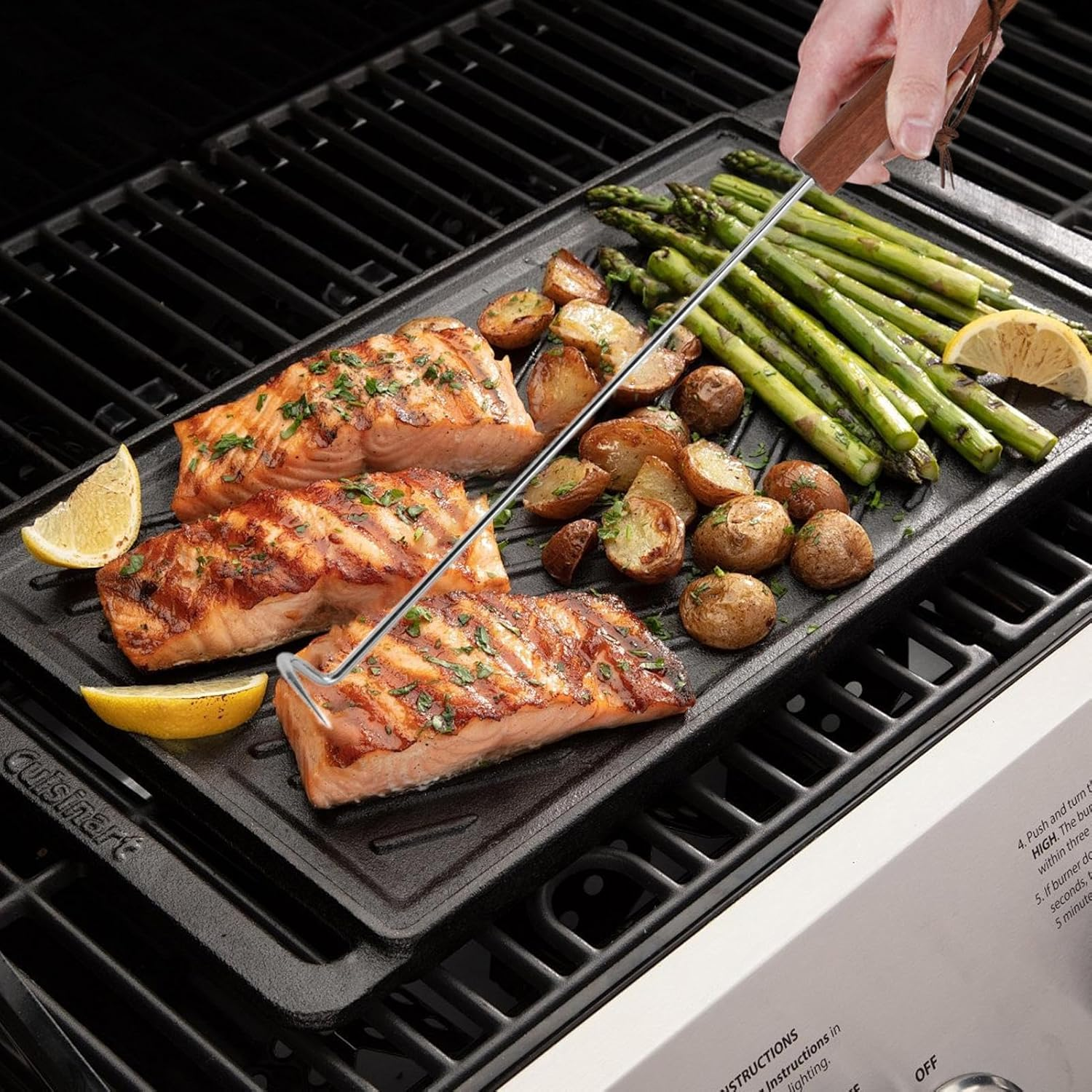 Meat Hook Flipper - Meat Turner Hook - Cooking Gadget, Food Twister with Wooden Handle for Grilling