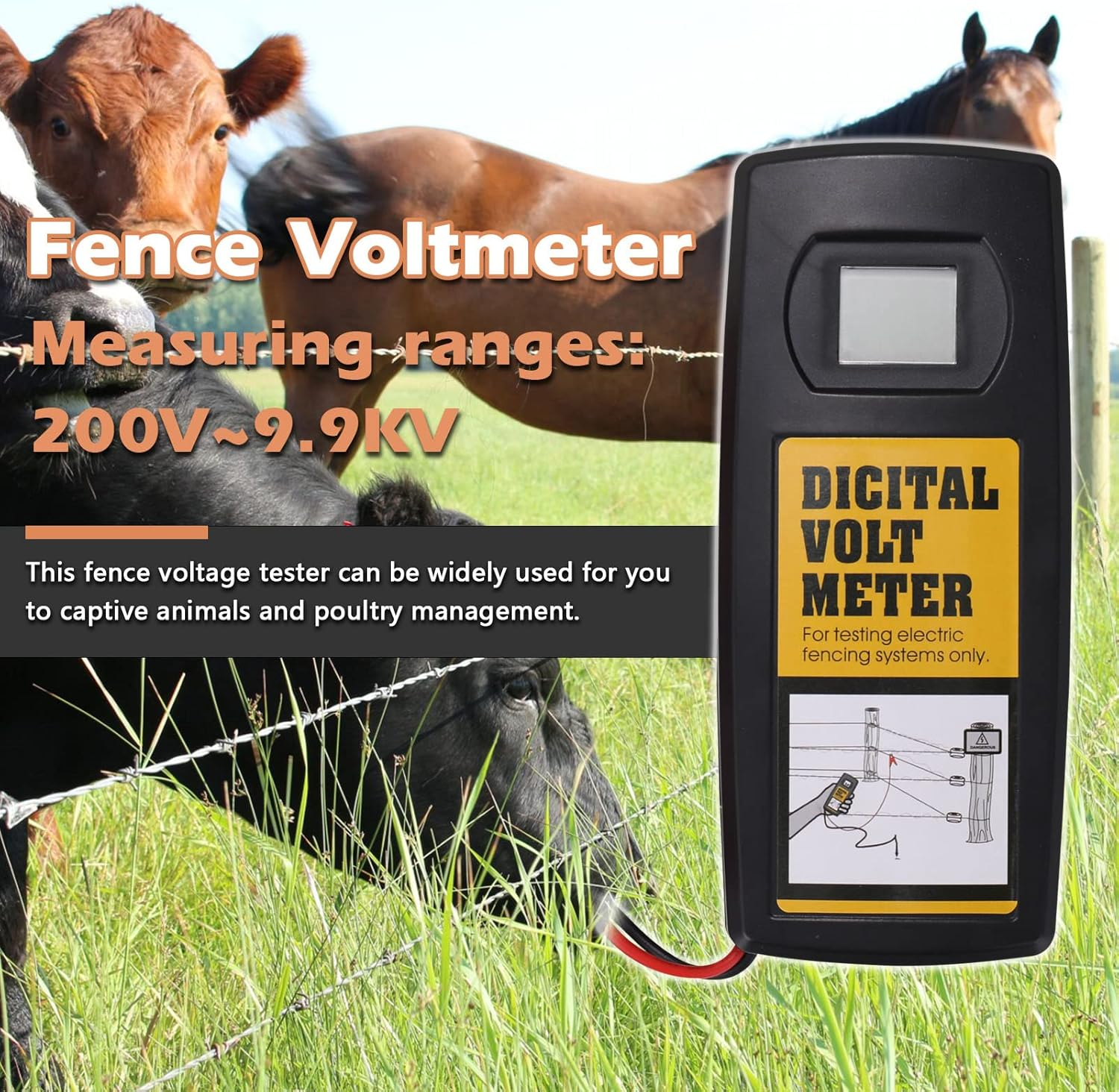 Mingzhe 9.9KV Digital Fence Tester Home Garden Horse Livesto Electric Fence Voltmeter LCD Display Wi Backlight image number 1