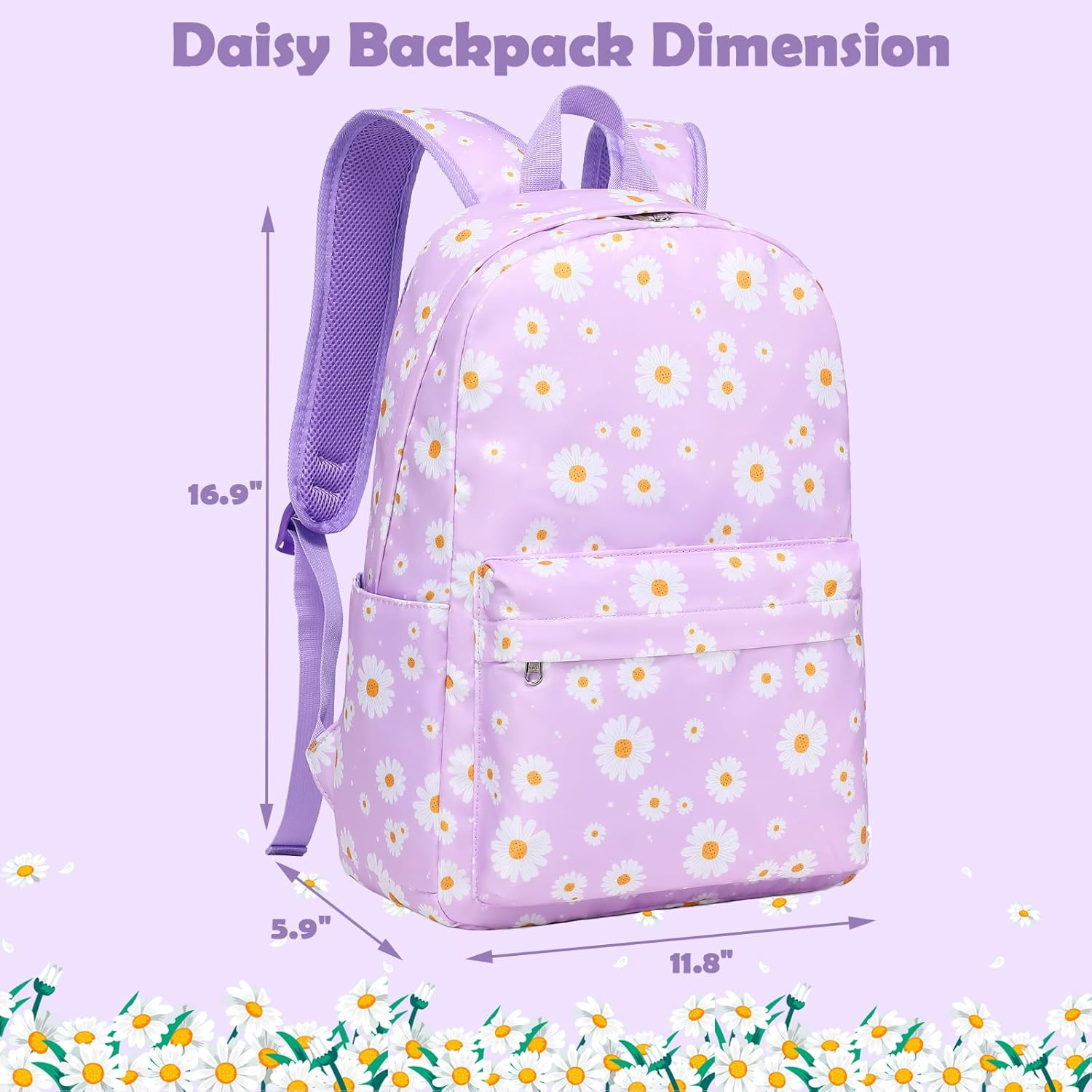 School Backpack for Girls, Lightweight Girls School Bookbag for Preschool Kindergarten Elementary School - Daisy Black image number 4
