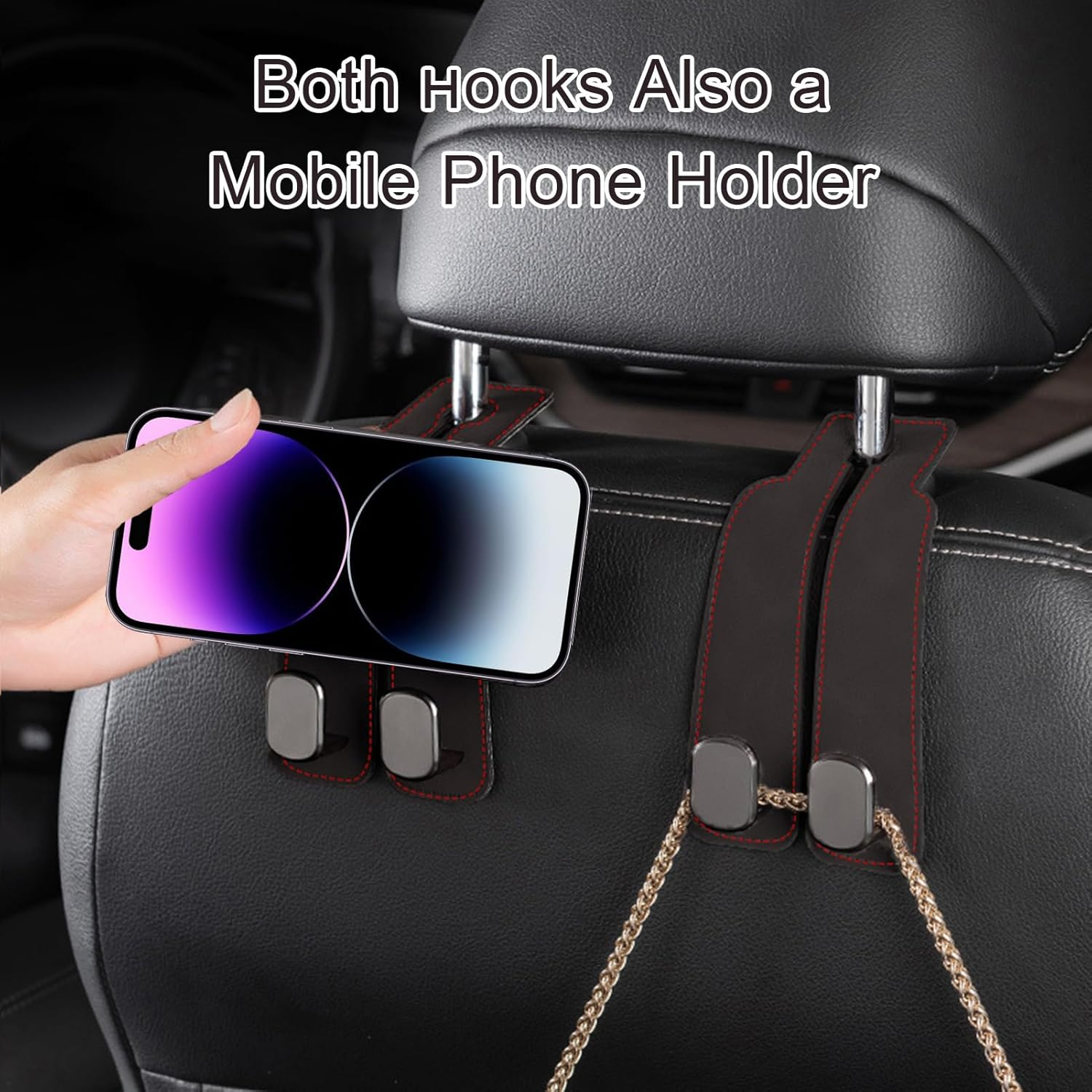 Debbery 2PCS Car Bag Hooks, Leather Car Seat Organiser Hooks, Multifunctional Back Seat Hooks for Headrest for Hanging Bags, Purses and Handbags
