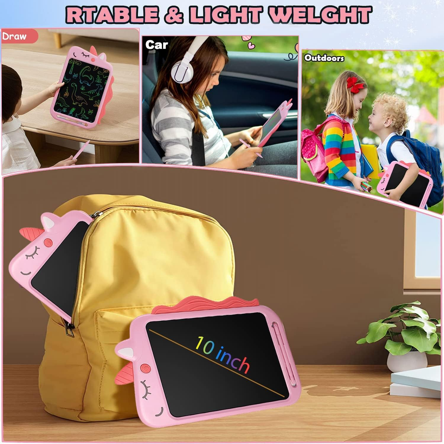 LCD Writing Tablet Kids Toys, 10 Inch Drawing Board Toys for 3 4 5 6 Year Old Girls Gifts, Erasable and Portable Doodle Board for Toddler, Educational Birthday Writing Tablet Gift image number 2
