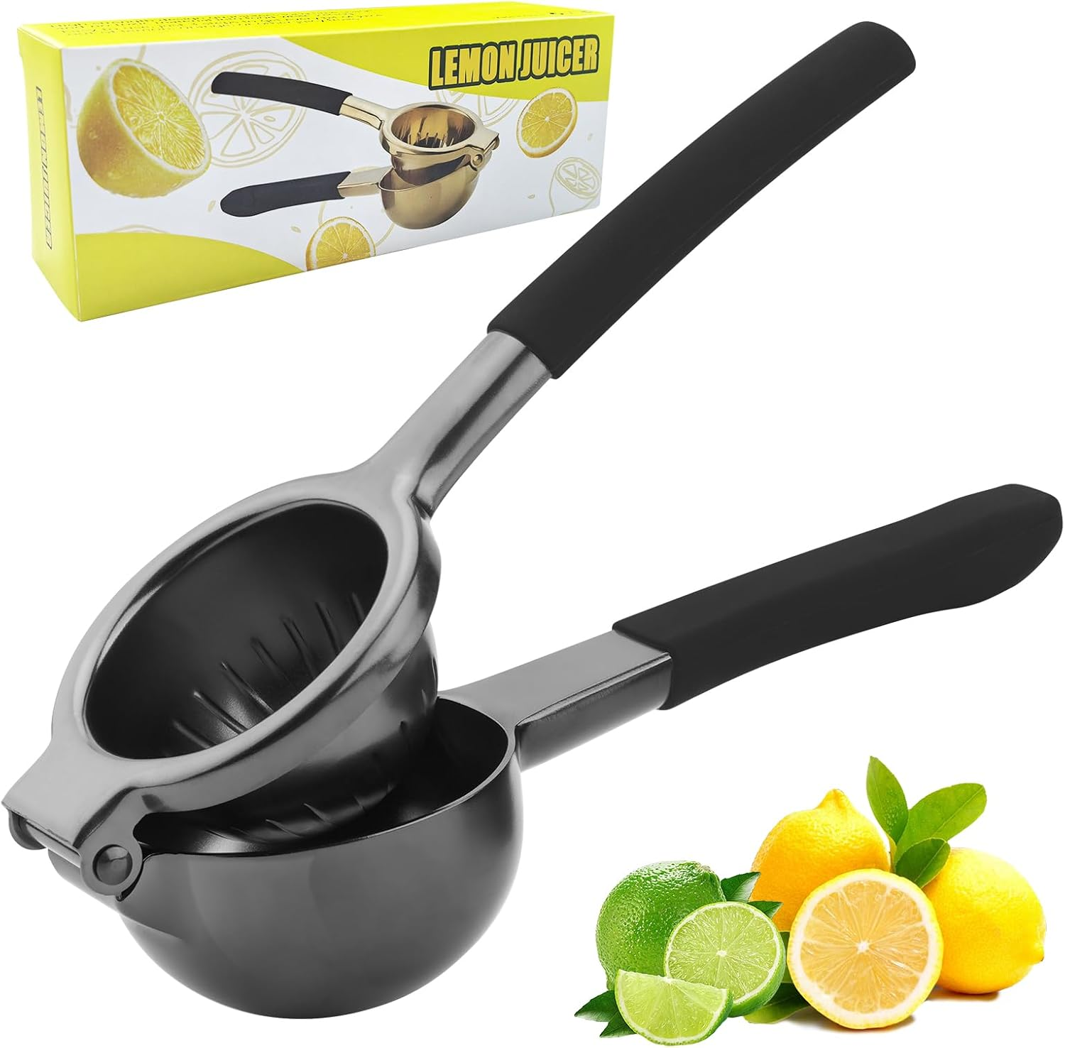 Lemon Squeezer, Large Heavy Duty Handhelp Juicer for Lemon, Stainless Steel Hand Press Citrus Juicer, Lime Squeezer Bar Tool, Manual Citrus Press (Gold & Black)