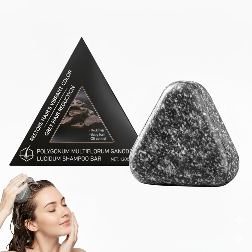Polygonum Multiflorum Shampoo Bar, Black & Thick Hair Fallopia Multiflora Shampoo Bar, Triangle Solid Shampoos, Deeply Cleanses the Hair and Scalp Soap, Conditioner Repair Black Hairs Soap (2PCS)