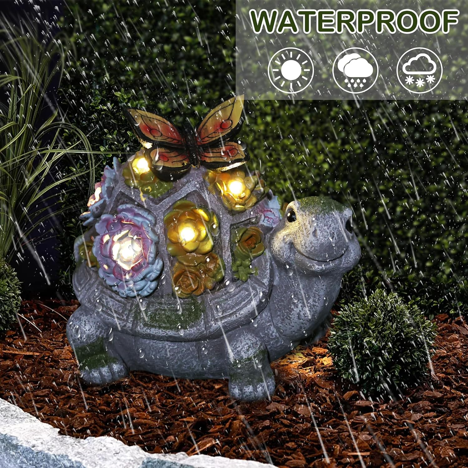 Attivolife Turtle Solar Garden Outdoor Statues with Succulent 7 LED Light, Patio Lawn Balcon Yard Ornament Art Decor, Mother Day Housewarming Birthday Presents for Mom Women Grandma image number 2