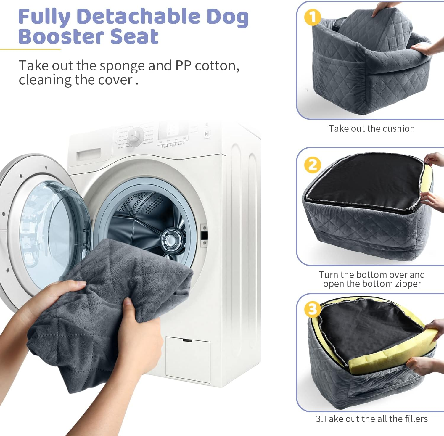 Dog Car Seat for Small/Medium Dogs, Upgrade Dog Booster Seat,Detachable and Washable Pet Car Seats with Thick Cushion Safety Leash and Storage Pockets(Brown) image number 6