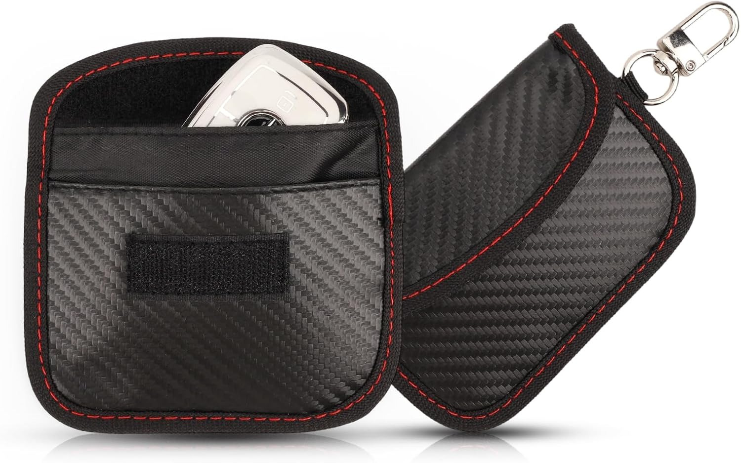 2 Pack Faraday Pouch for Car Keys, Faraday Bag, Car RFID Signal Blocking Holder, Key Fob Protector, Anti-Theft Key Fob Case with Carbon Fiber Material (Horizontal) image number 2