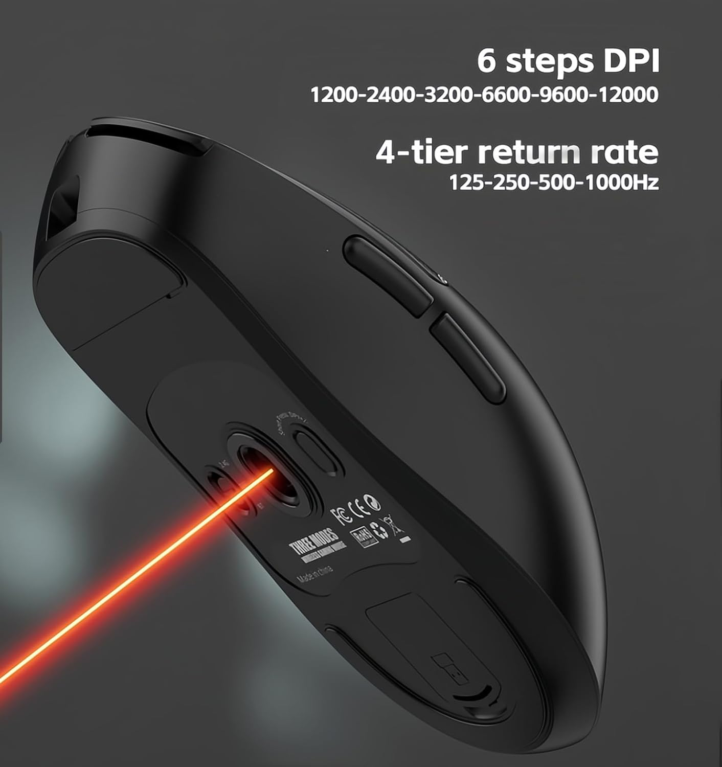 Lancoon Wireless Gaming Mouse with 12000 DPI Adjustable PU Sticker PAW-3311 Sensor 2.4G Tri-Mode Lightweight Rechargeable Long Lasting for Laptop Computer Office Home - White image number 3