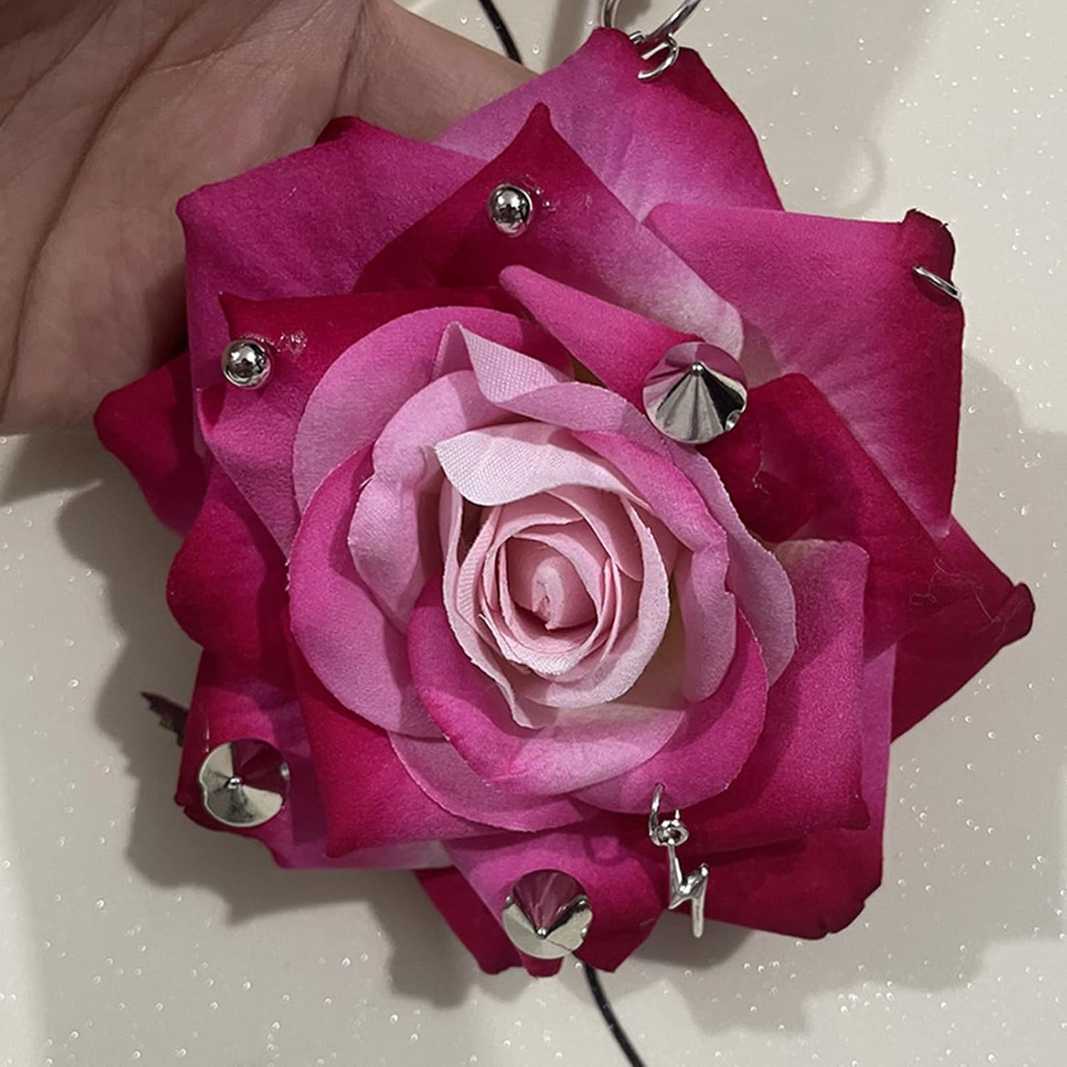 Studded Flower Keychain for Women - Claret image number 2